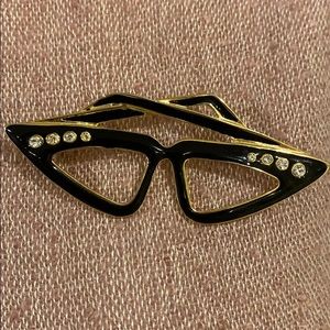 Vintage Black Glasses with Rhinestones Brooch/Pin